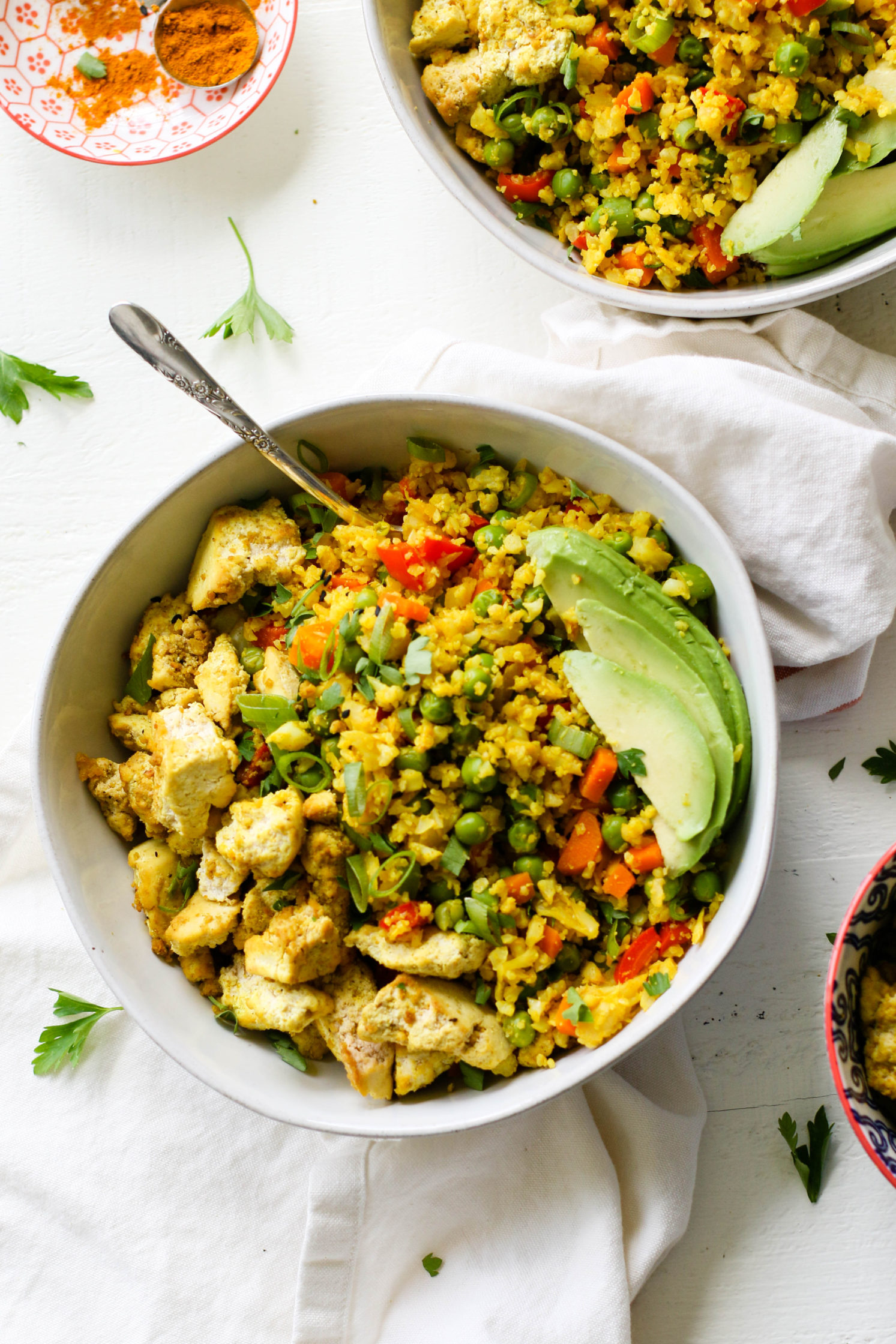 Turmeric Cauliflower Rice Bowls with "Eggy" Tofu Flora & Vino