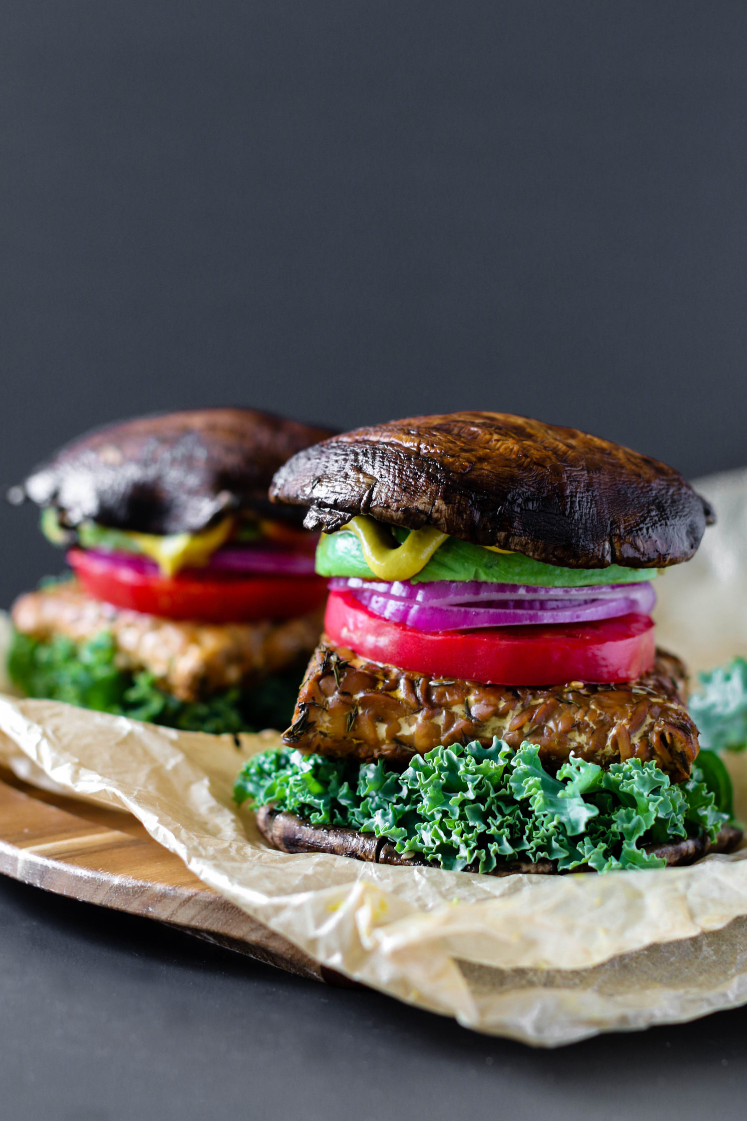 Oh Em Gee Tempeh Burgers with Portobello Mushroom Buns23 Flora & Vino