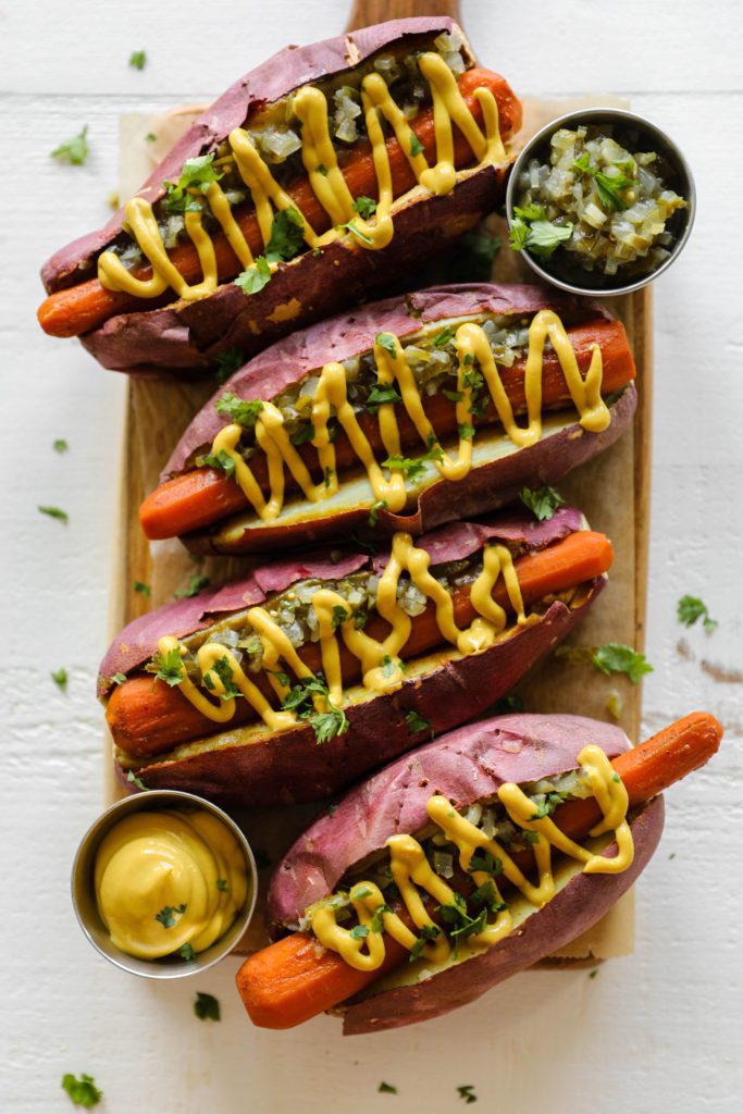 Carrot Hot Dogs with Japanese Yam "Buns" Flora & Vino